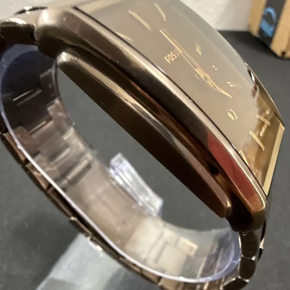Mens Fossil FS-4679 Bronze Color 33mx50mm Rectangle Tank Wristwatch New Battery